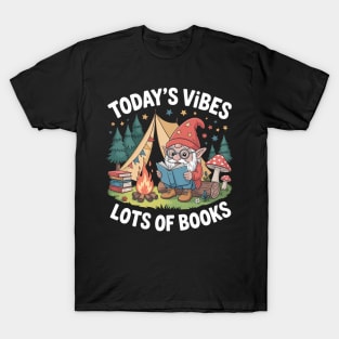 Bookworm Gnome Reading Books At The Campfire Funny Camping T-Shirt
